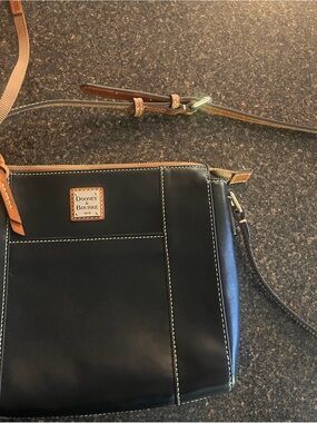 Dooney & Bourke Black Leather Messenger with Brown Trim